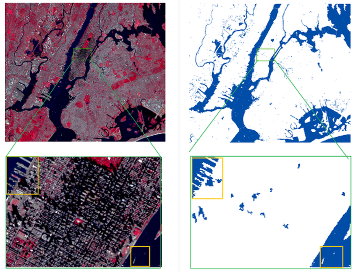 Surface-water detection example showing built-up noise suppression.